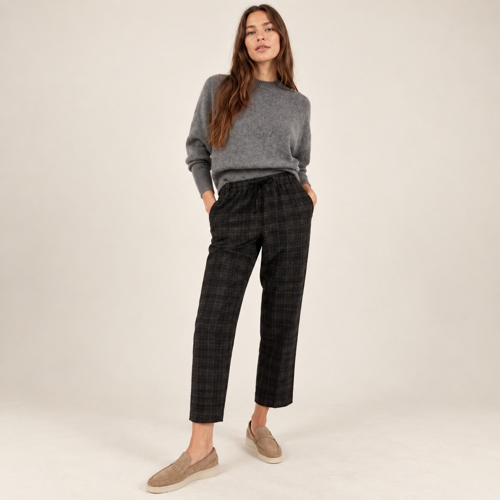 The Group Babaton Jimmy Plaid Pants Womens M Grey Straight Leg Old Money Luxury